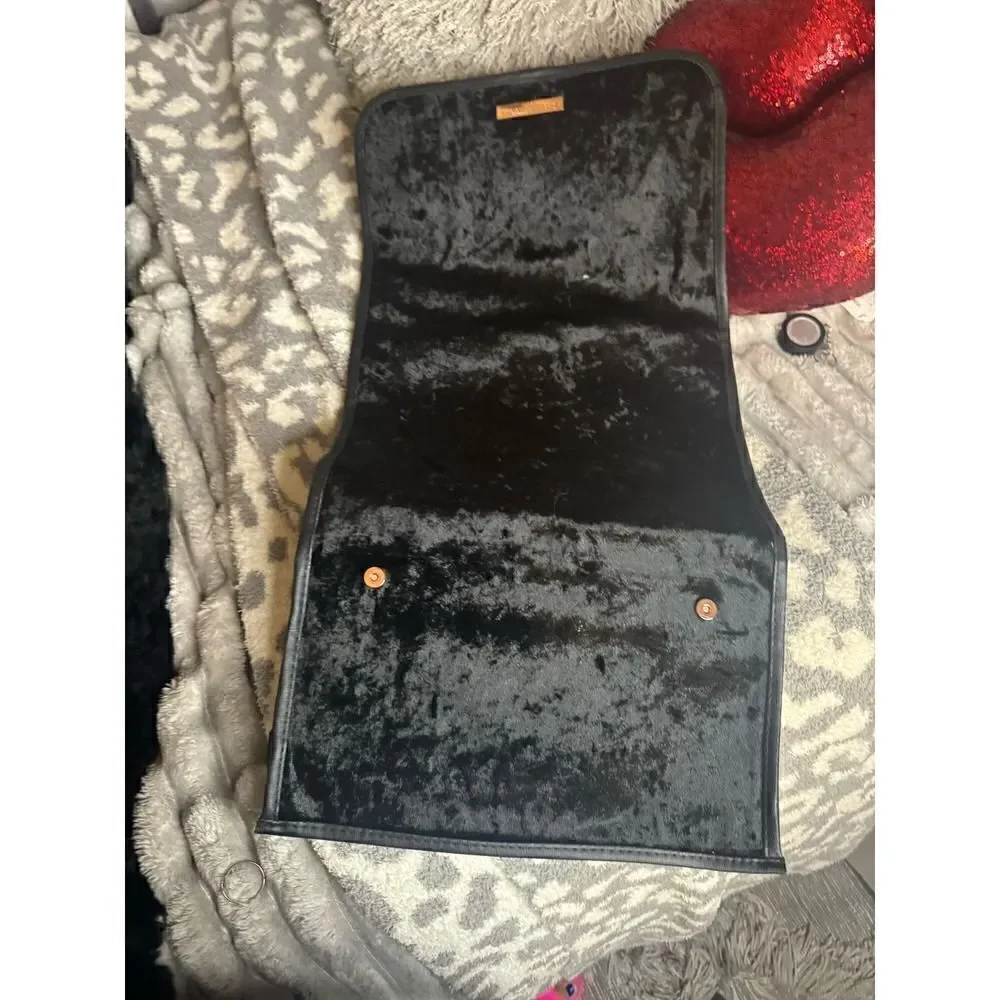 Isabella scott nwt black crushed velvet travel cosmetic beauty case pouch bag